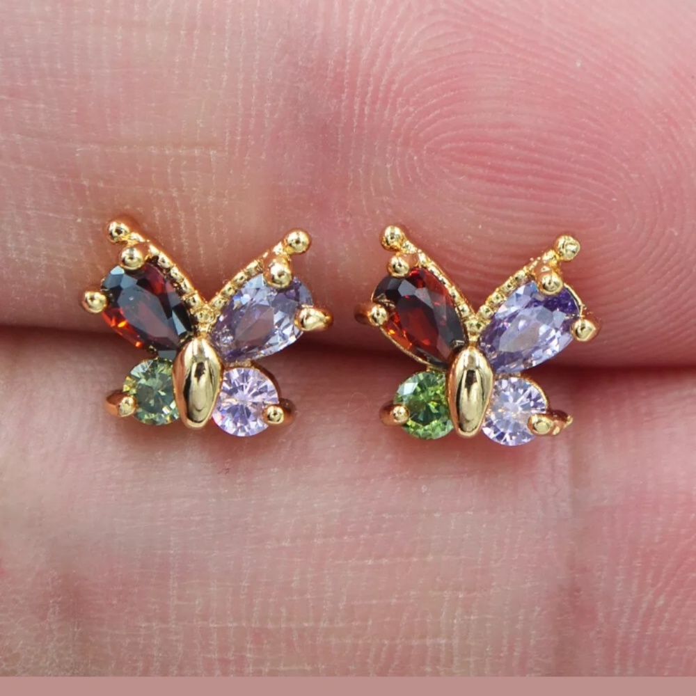 New multi color cz post Butterfly earrings